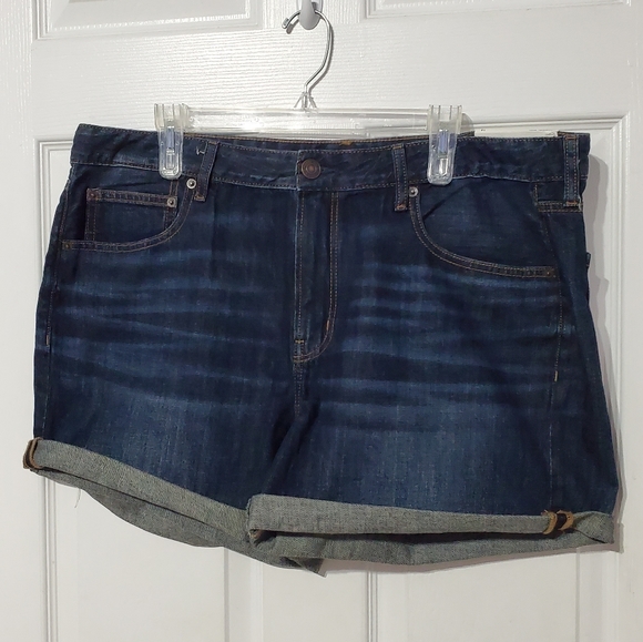 American Eagle Dark Wash Cuffed Midi Shorts - Picture 2 of 7